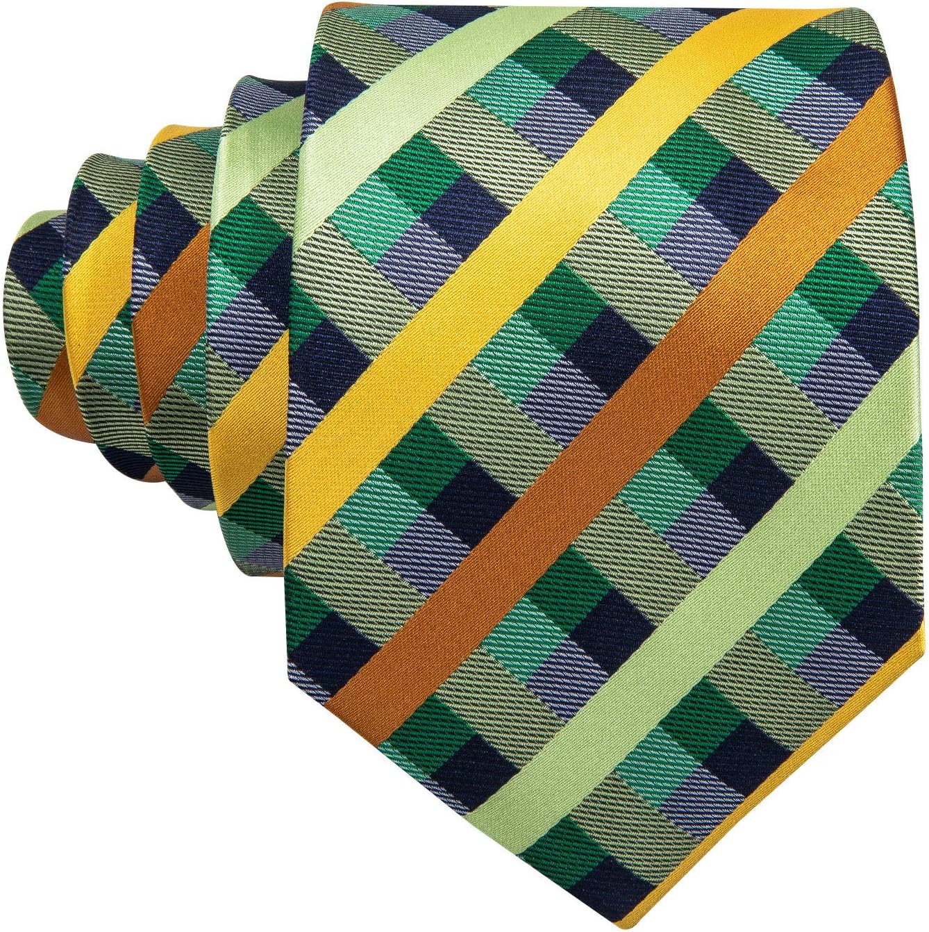 Barry.Wang Designer Classic Ties for Men Set Formal Pocket Square Cufflink Check Plaid