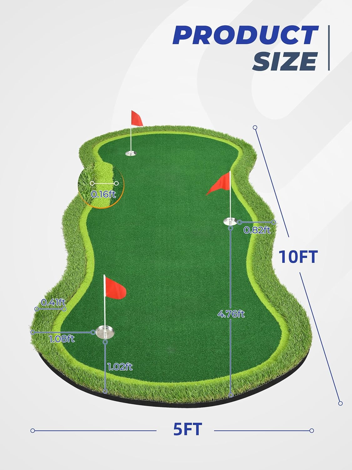 Golf Putting Green, Professional Grade Large Golfing Putting Mats with Sand Pit and Water Hazard for Indoor Outdoor