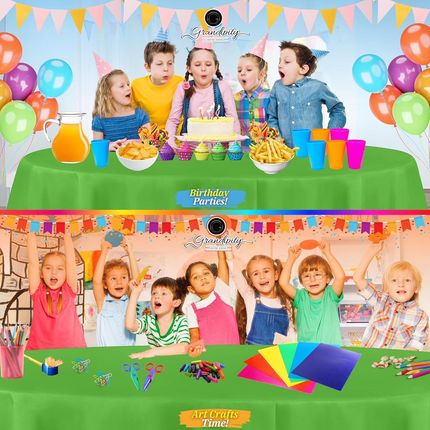 Grandipity 12 Pack Premium Disposable Plastic Tablecloth 84" Inch Decorative Round Table Cover - Lime Green