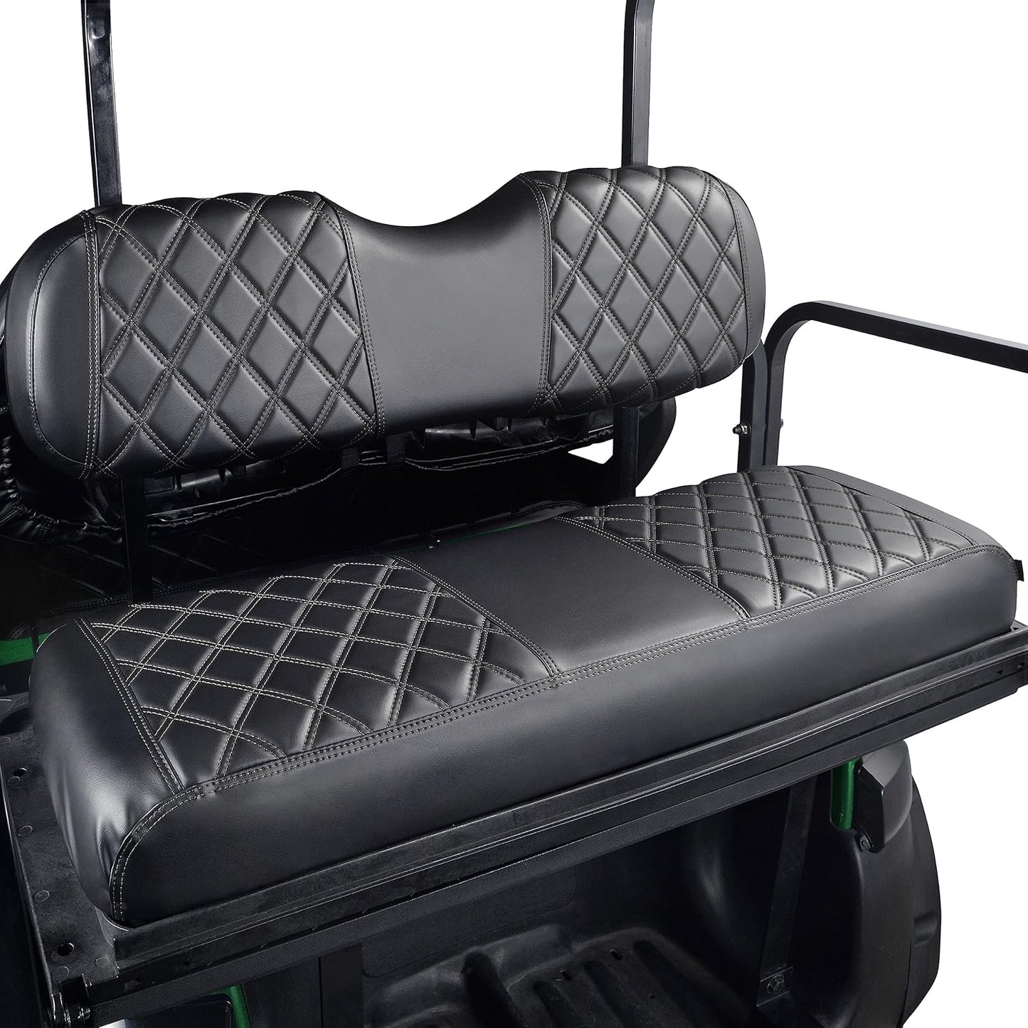 NOKINS Golf Cart RS Diamond Seat Cover for Standard Seat Cushion Aftermarket Back Seat Kit, No Staples Required,Golf Cart Vinyl Replacement Seat Cover Black Stitching