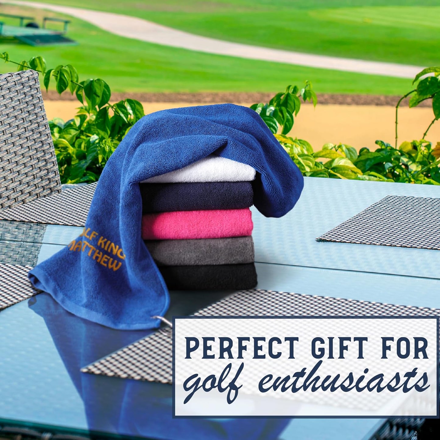 Golf Towel with Custom Text – Personalized Embroidered Golf Towel for Golfers, Microfiber Towel with Hook for Golf Bag, Golf Gifts for Men, Women