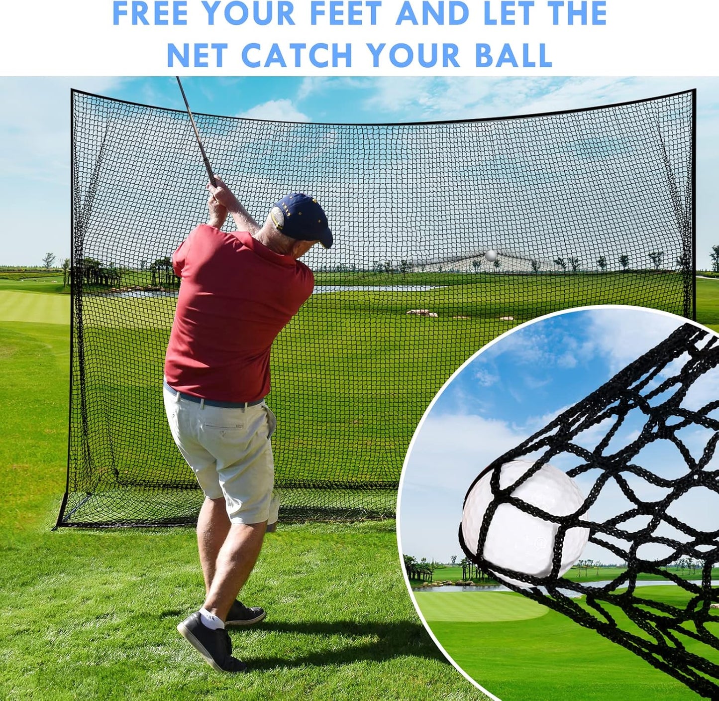 Golf Net,10Ft,15Ft,20Ft,25Ft, 30Ft, 40Ft Golf Practice Net,Sports Practice Barrier Net, Heavy Duty Ball Netting Golf Hitting Net, DIY Ball Net,Baseball Net Hockey Net and Chipping Net