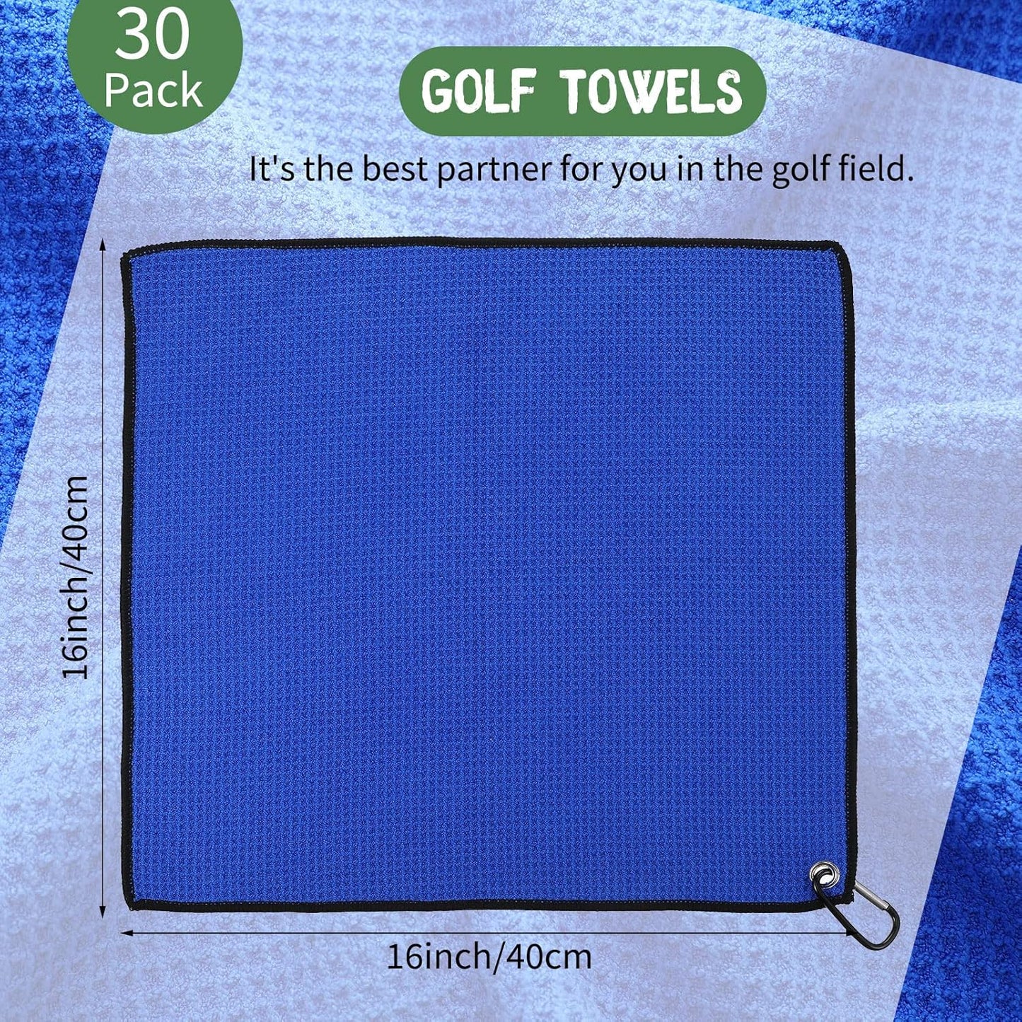 Batiyeer 30 Pcs Bulk Golf Towels for Golf Bags 16'' x 16'' Microfiber Fabric Golf Towel Waffle Pattern with Clip for Bags Men Mini Tournament Fitness Yoga Camping(Black, Blue, Gray)