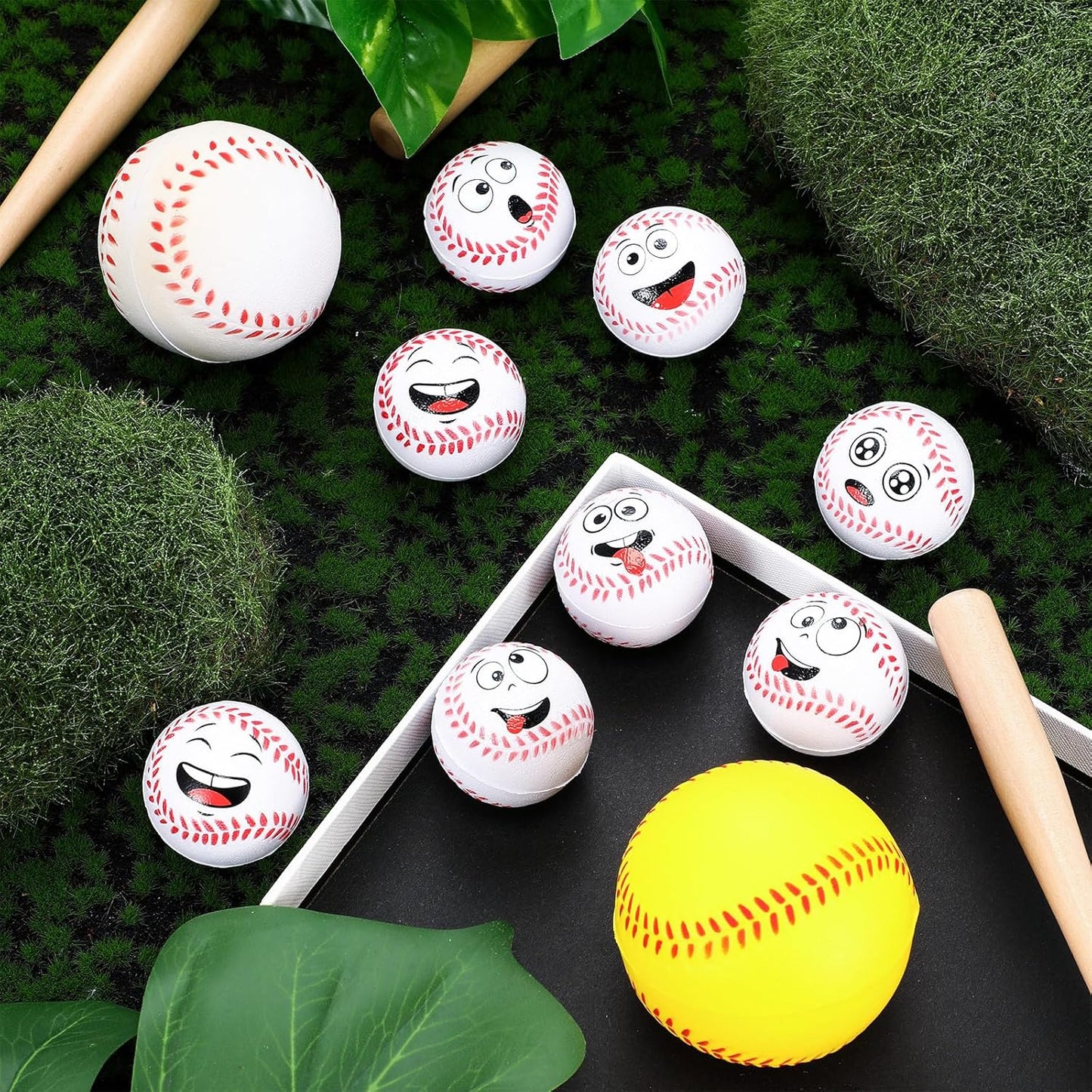 12 Pcs Mini Face Stress Balls for Boys Girls Sport Funny Face Squeeze Foam Balls for Stress and Anxiety Relief for Party Favors Birthday Gift Decoration(Baseball)