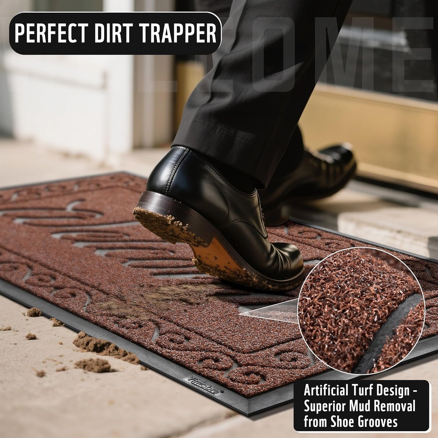 Yimobra Welcome Mat, Heavy Duty Sturdy Door Mats for Home Entrance Outdoor Indoor, Front Doormat for Outside Patio Floor Entry Porch Garage Office, Waterproof, Low Profile, 47X32 Inches, Maroon