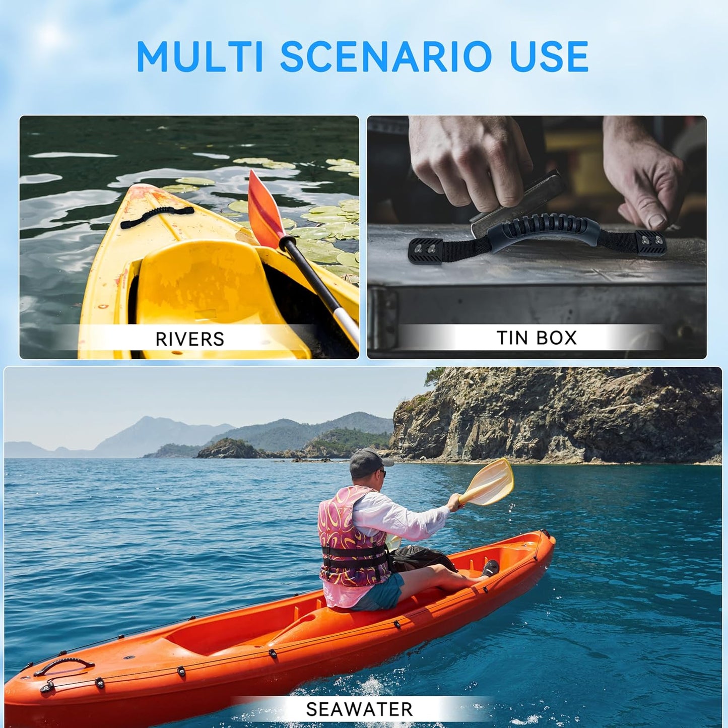 Kayak Pad Eyes/Kayak Handle,Pad Eye with Rivets; Kayak Handle with Accessories, Suitable for Multi-Brand Boats, Canoe Accessories, Luggage, Tether Cleats, etc