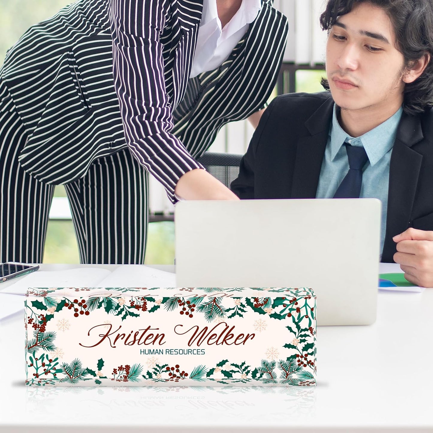 Personalized Name Plate for Desk Custom Acrylic Desk Name Plate Custom Employee Appreciation Gifts Office Gifts for Women, Men, Boss, Coworkers, Teacher, Nurse (Holly)