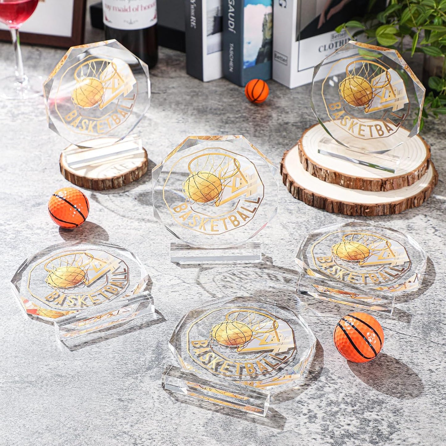 6 Pack Sports Trophy Acrylic Award Medals 4.72 x 4.72 Inch Sports Contest Trophies Bulk Plaques Team Prize Gift Trophies for Competition