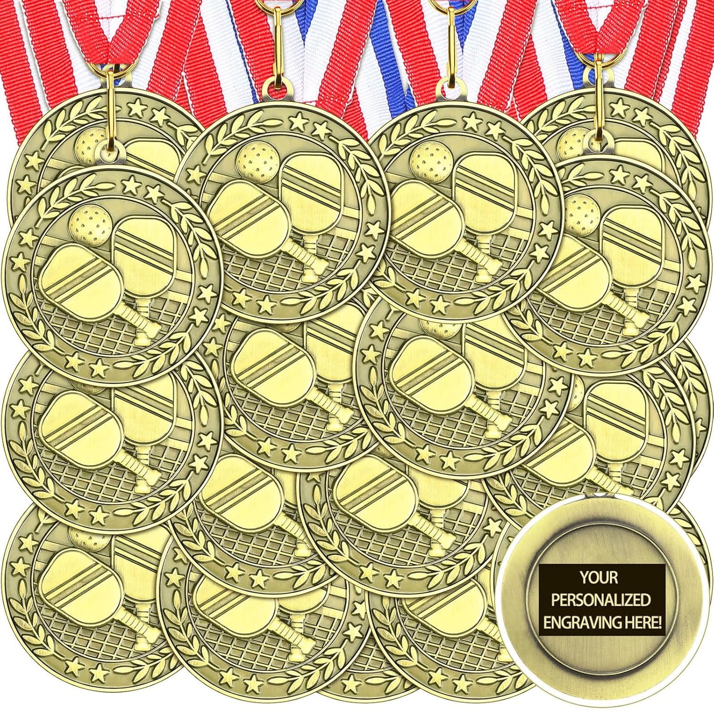 36 Pcs 2'' Gold Medals Bulk Volleyball Football Basketball Soccer Baseball Archery Dink Ball Cheer Track Bowling Awards Medals with Ribbons for Sports Participation Winner Gift