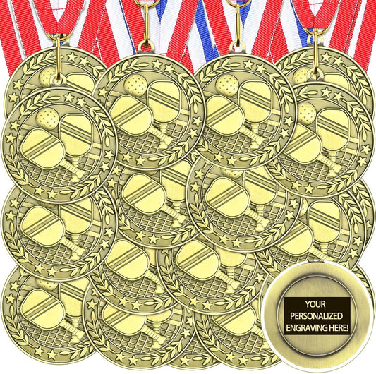 36 Pcs 2'' Gold Medals Bulk Volleyball Football Basketball Soccer Baseball Archery Dink Ball Cheer Track Bowling Awards Medals with Ribbons for Sports Participation Winner Gift