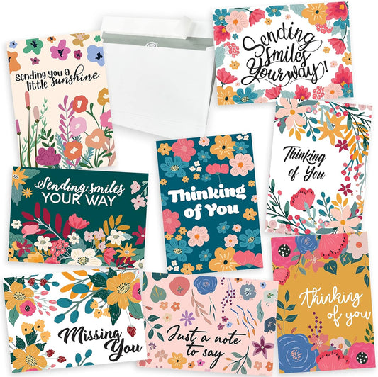 Thinking of You Cards with Envelopes - 24 Gender Neutral Thinking of You Cards with 8 Unique Designs - Unfolded 8.3 x 5.8 Folded 4.1 x 5.8 Greeting Cards Thinking of You (Colorful)