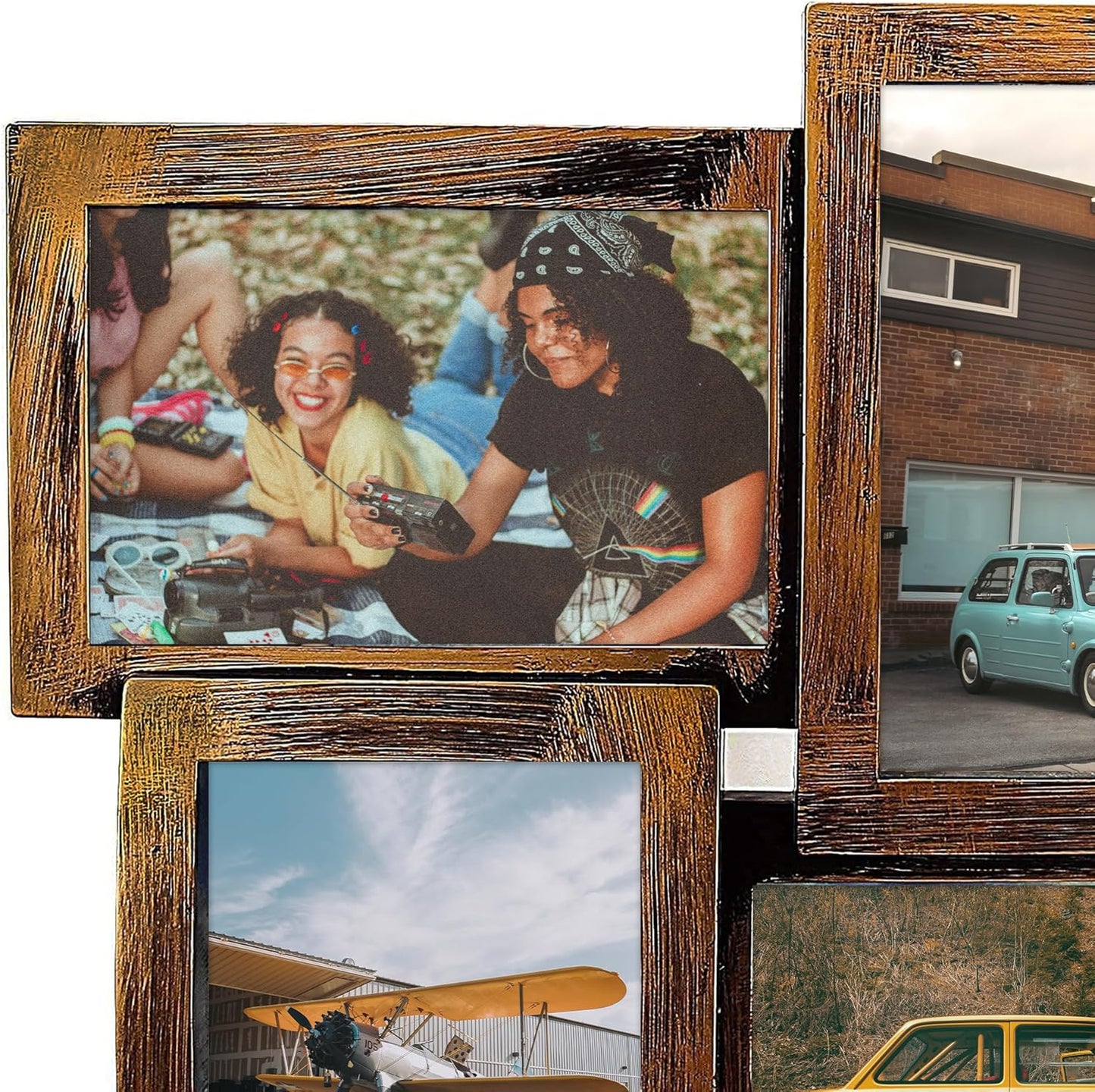 Jerry & Maggie 12 Opening Collage Photo Frame Rustic 23×18 Retro Bronze Finish PVC Picture Frames Selfie Gallery Collage Wall Hanging For 6×4 Photo, Golden
