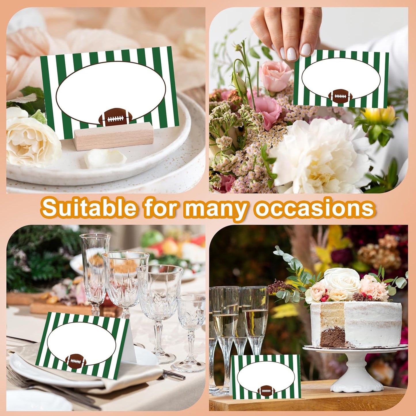 Football Place Cards, Football Table Place Cards For Table Setting, Sports Themed Name Cards For Birthday Party Baby Shower Sprts Party, 25 Cards Included -05