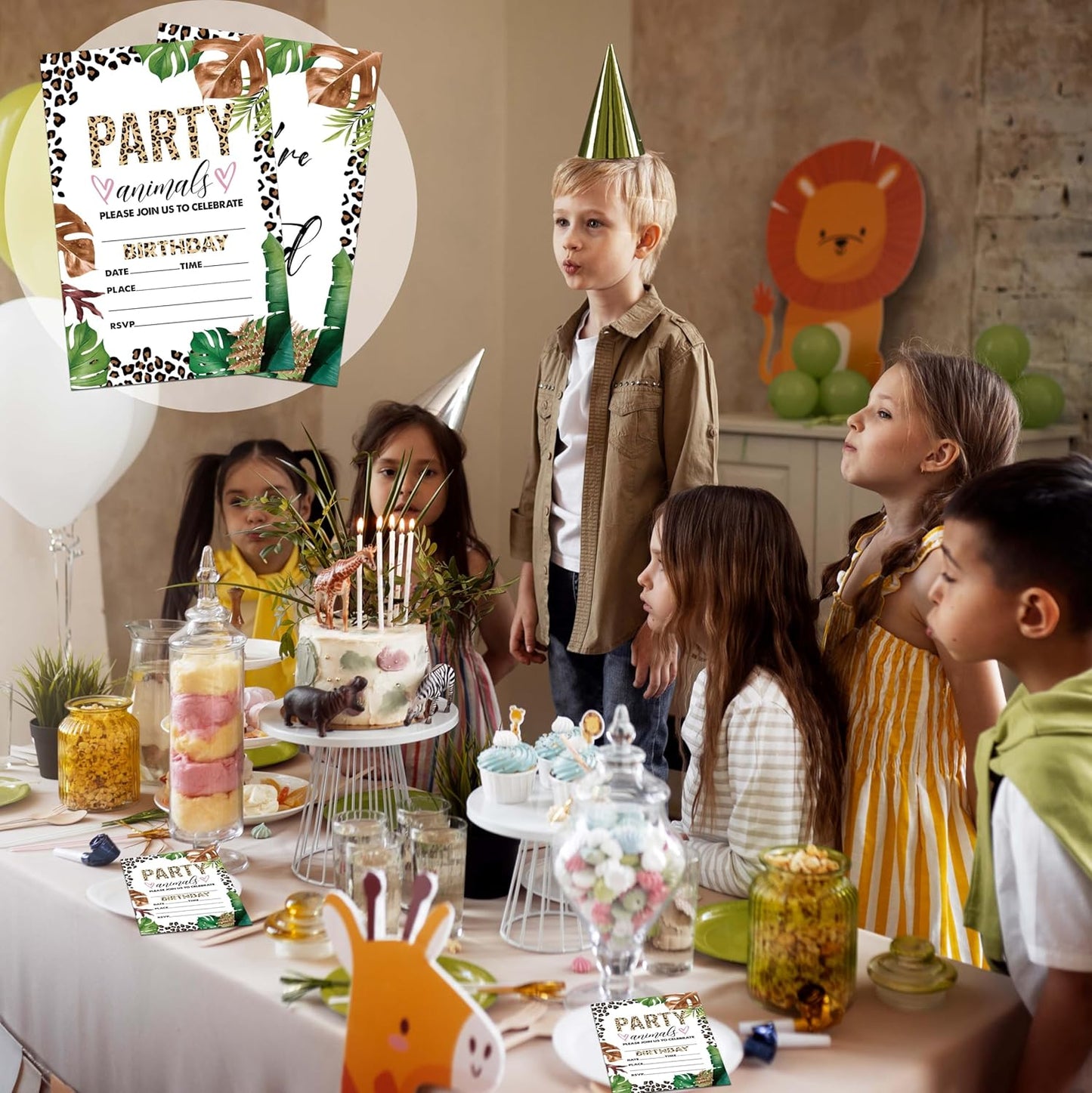 Jungle Animals Birthday Invitations, 20 Invitation Cards with Envelopes, Leopard Print Invites for Party Decorations Favor Supplies - A12