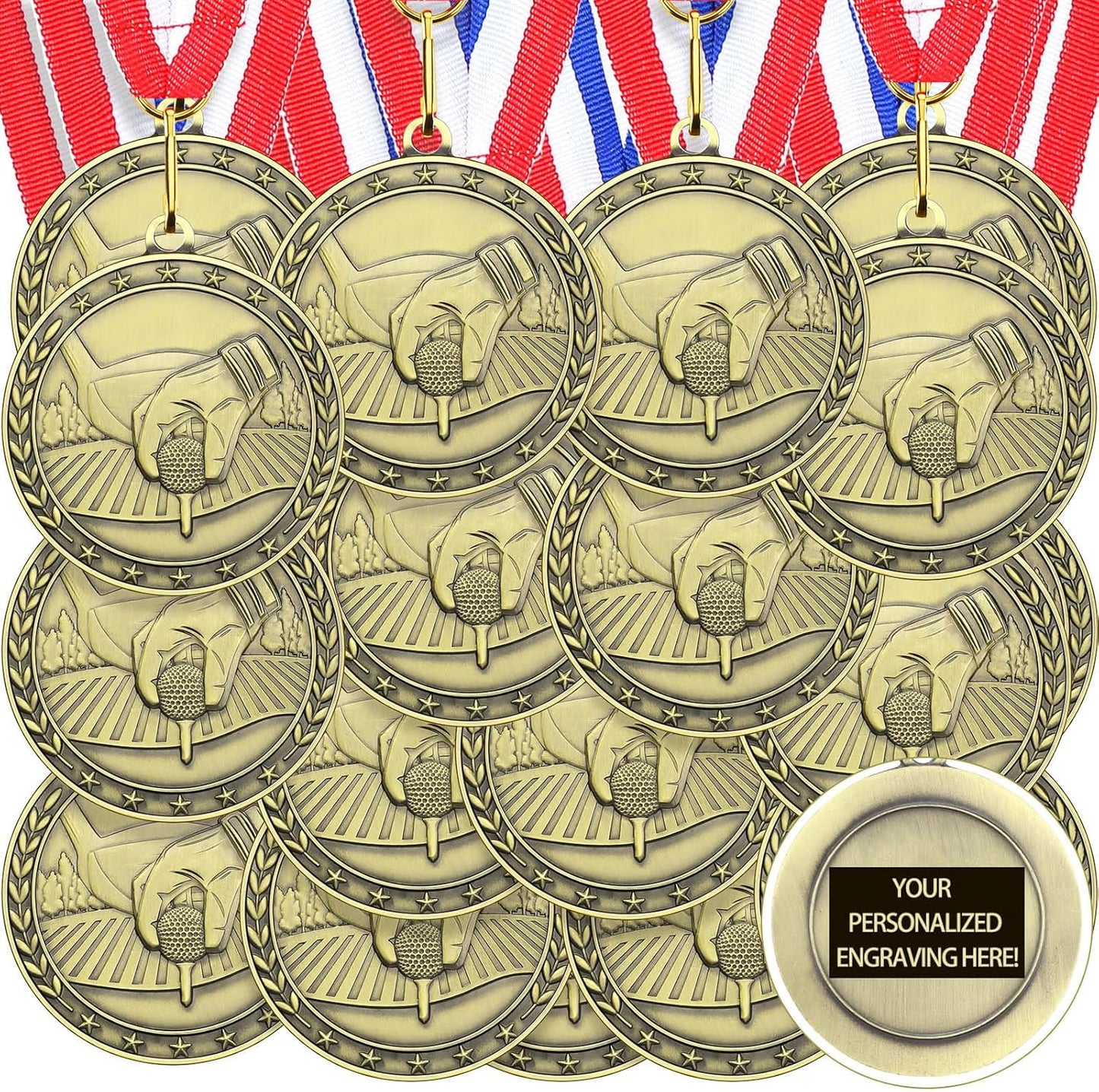 36 Pcs 2'' Gold Medals Bulk Volleyball Football Basketball Soccer Baseball Archery Dink Ball Cheer Track Bowling Awards Medals with Ribbons for Sports Participation Winner Gift