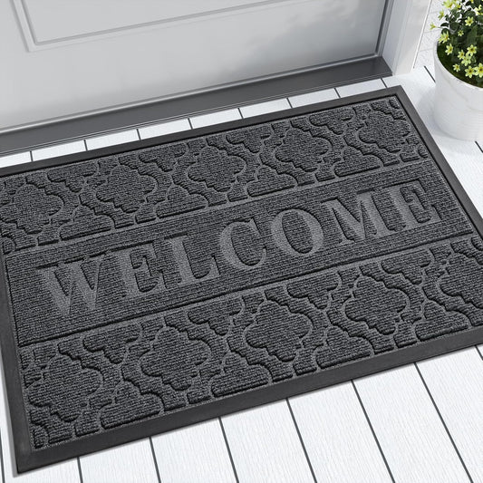 Yimobra Welcome Matt Outdoor Indoor 29.5x17, All-Weather Waterproof Front Door Mat Outside Entrance, Non-Slip Low Profile Porch Patio Doormat, Dark Grey
