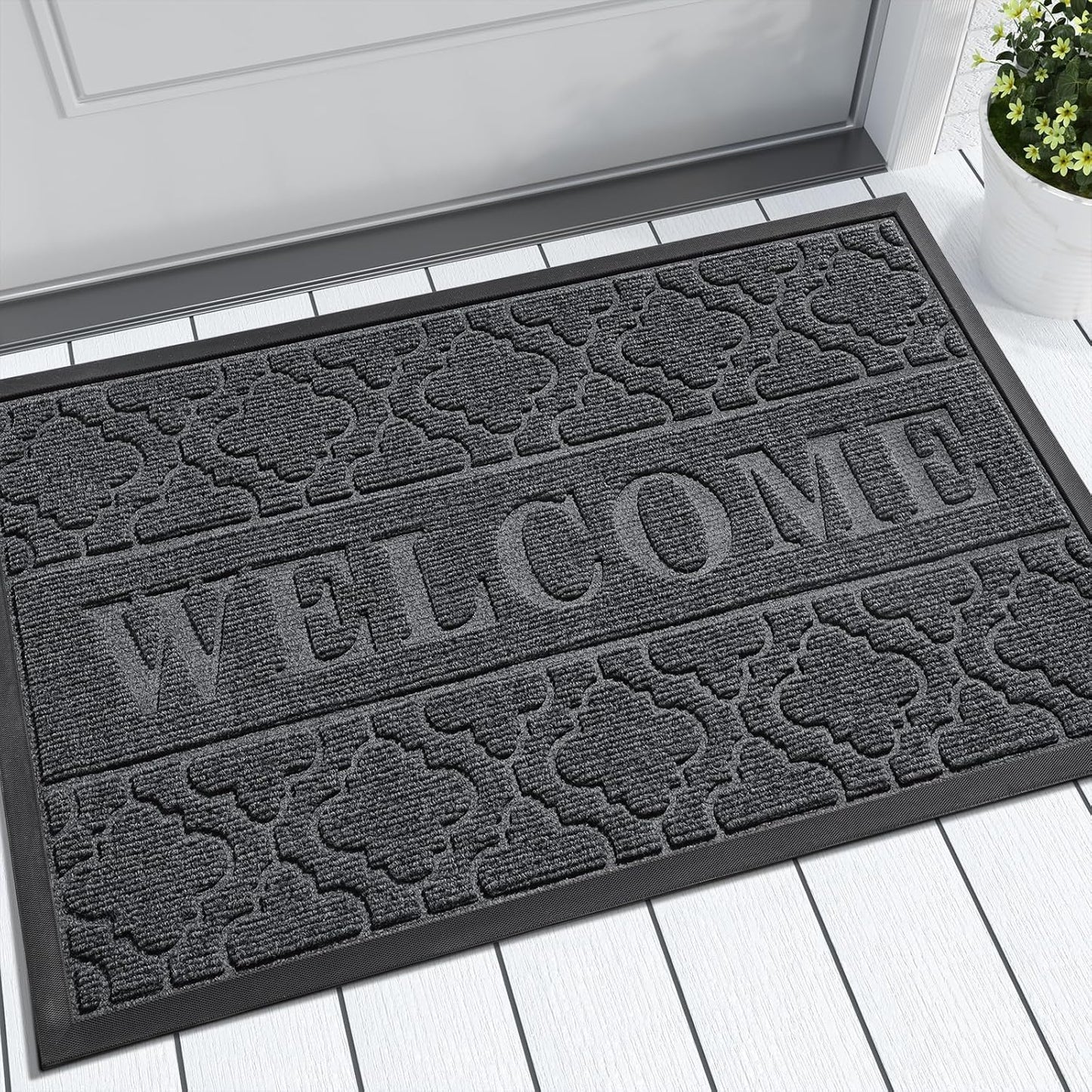 Yimobra Welcome Mat Outdoor Indoor, 36x24 All-Season Waterproof, All-Weather Heavy Duty Doormat, Low Profile Porch Patio Entrance Mat, Sturdy Natural Rubber, Dark Grey