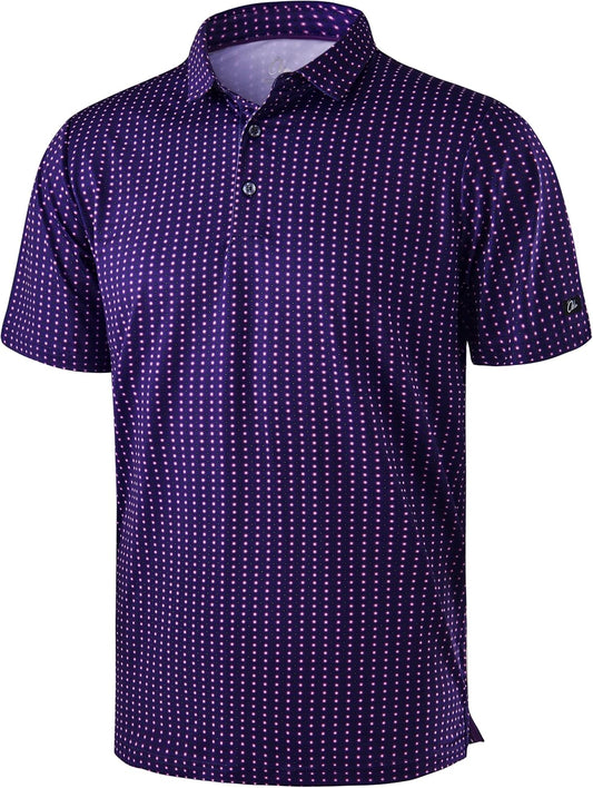 Obla Mens Golf Polo Shirts Short Sleeve Dry Fit Performance Moisture Wicking Casual Print Collared Golf Shirts for Men