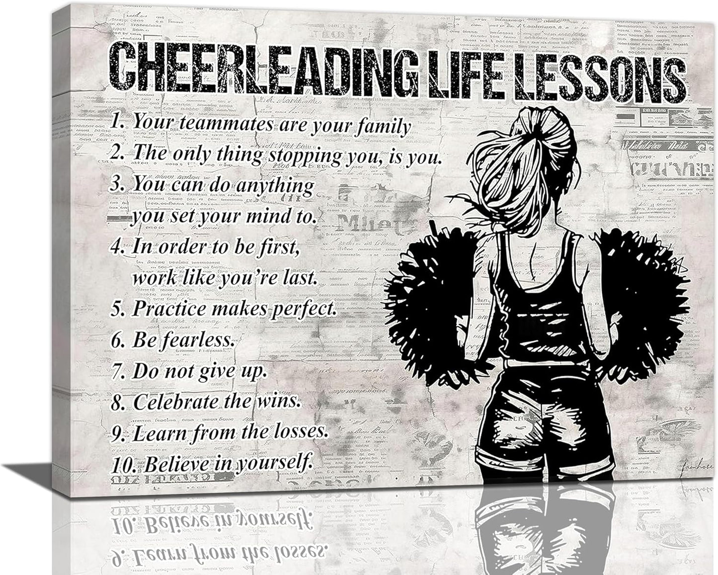 Cheerleading Wall Art Cheerleading Life Lessons Wall Decor Cheerleading Sign Retro Poster Girl Woman Room Decorations Canvas Print Painting Artwork for Bedroom Bathroom Living Room 16"x12"