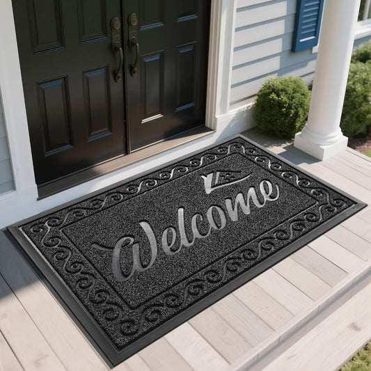 Yimobra Welcome Mat, Heavy Duty Sturdy Door Mats for Home Entrance Outdoor Indoor, Front Doormat for Outside Patio Floor Entry Porch Garage Office, Waterproof, Low Profile, 60 x 36, Black