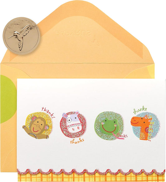 Papyrus Thank You Cards with Envelopes, Animals with Glitter (14-Count)