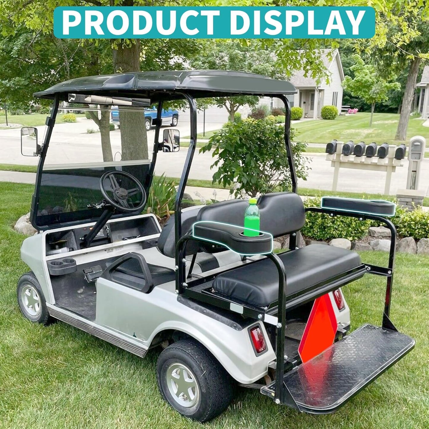 ECOTRIC Golf Cart Rear Seat Arm Rest with Universal Cup Drink Holders Set Compatible with EZGO Club Car Yamaha Pair No Drilling Required