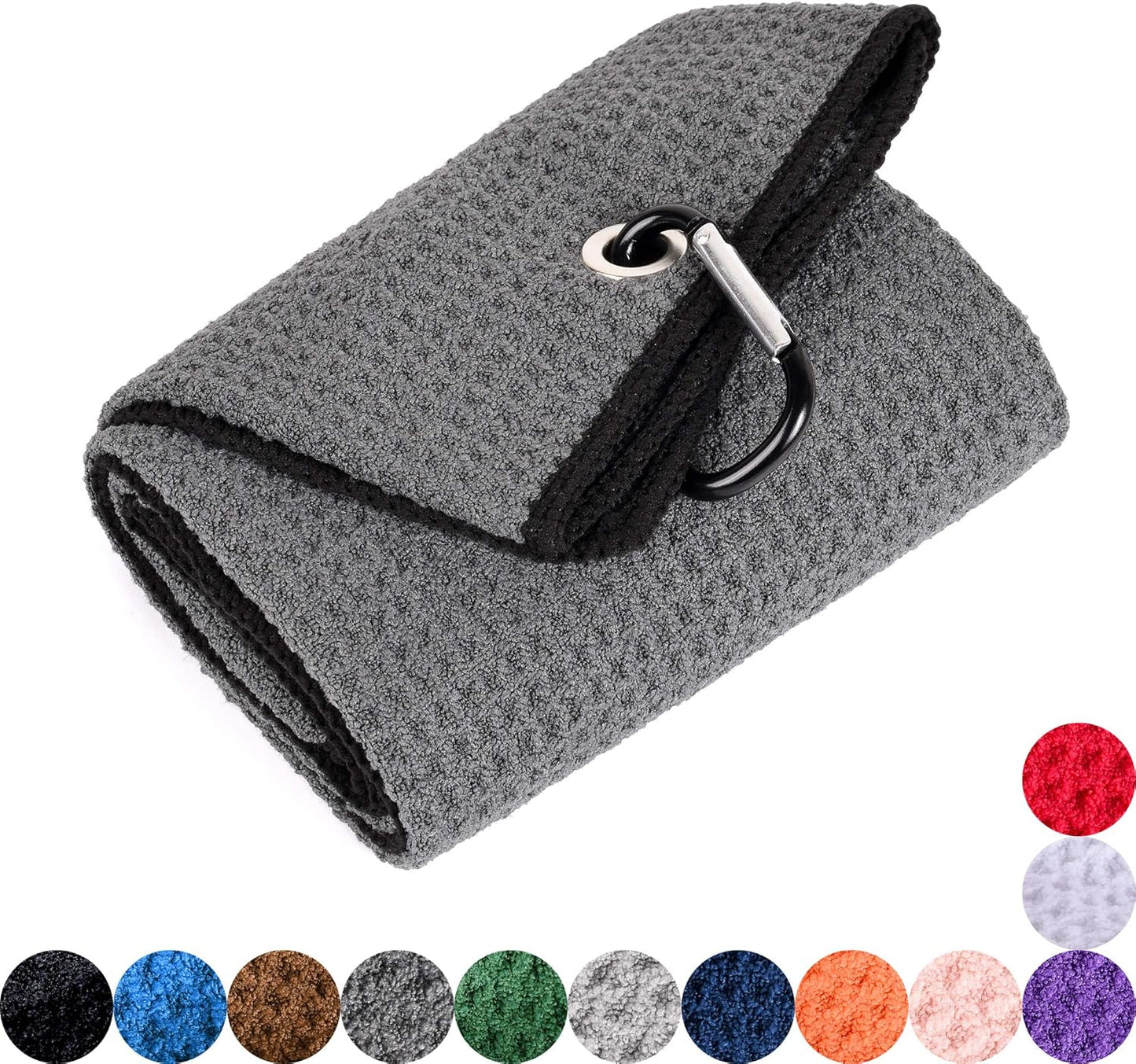 Mile High Life Microfiber Waffle Pattern Golf Towel | Club Groove Cleaner Brush | Foldable Divot Tool with Magnetic Ball Marker (Dark Gray Towel/Brush/Bone Divot)