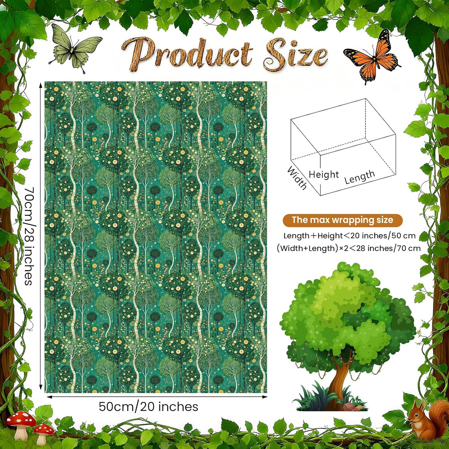 Pineraap Forest Wrapping Paper 12 Sheets Oil Painting Woodland Greenery Gift Wrap for Nature Lovers,Artists,Birthday,20"×28"