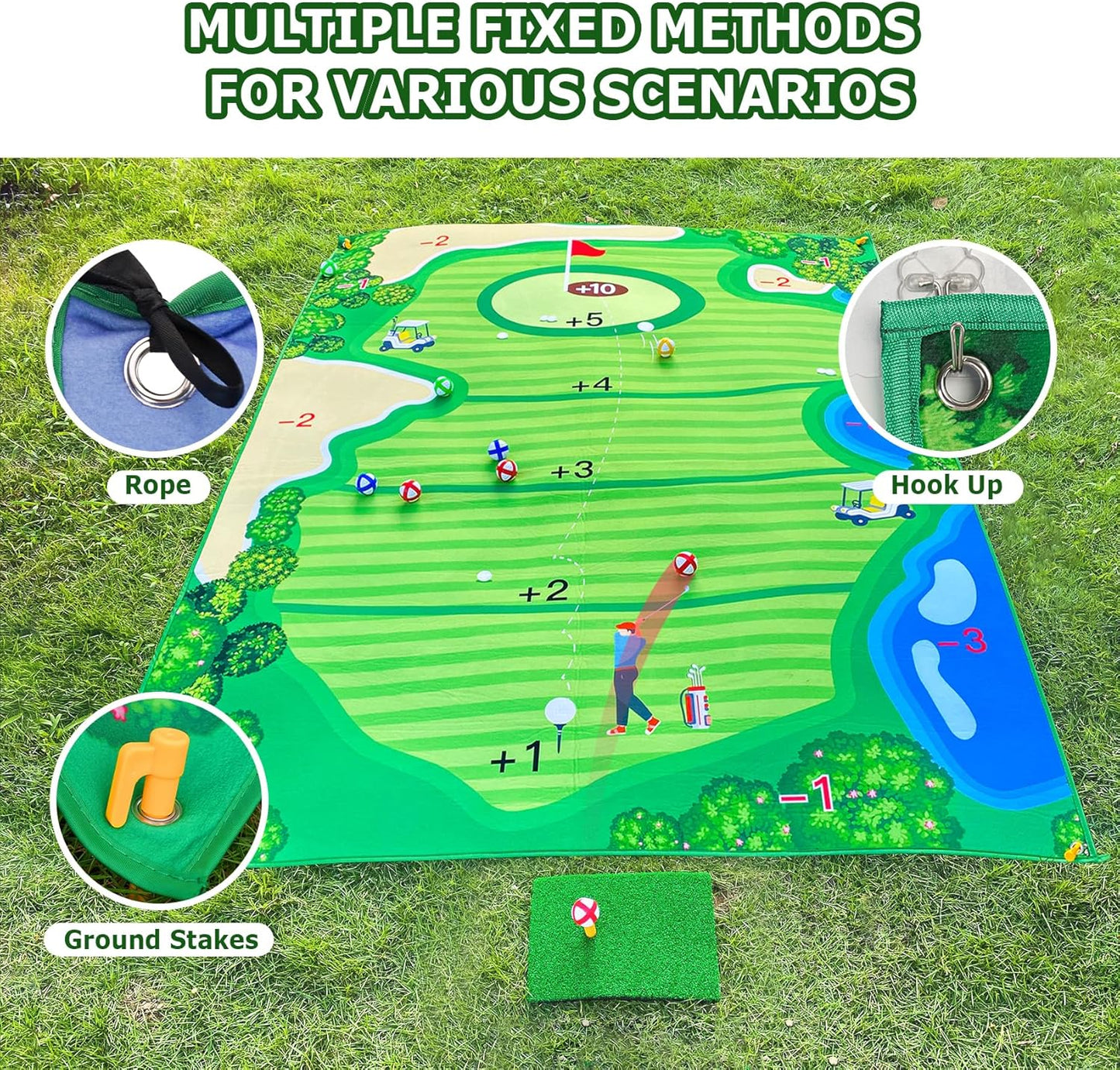 Double-Sided Chipping & Dart Game Mat Set with Golf Club, 20 Sticky Balls, 6Ft x 5Ft Supersize Game Training Mat, Ideal Indoor & Outdoor Gifts for Adults, Family, and Kids Play