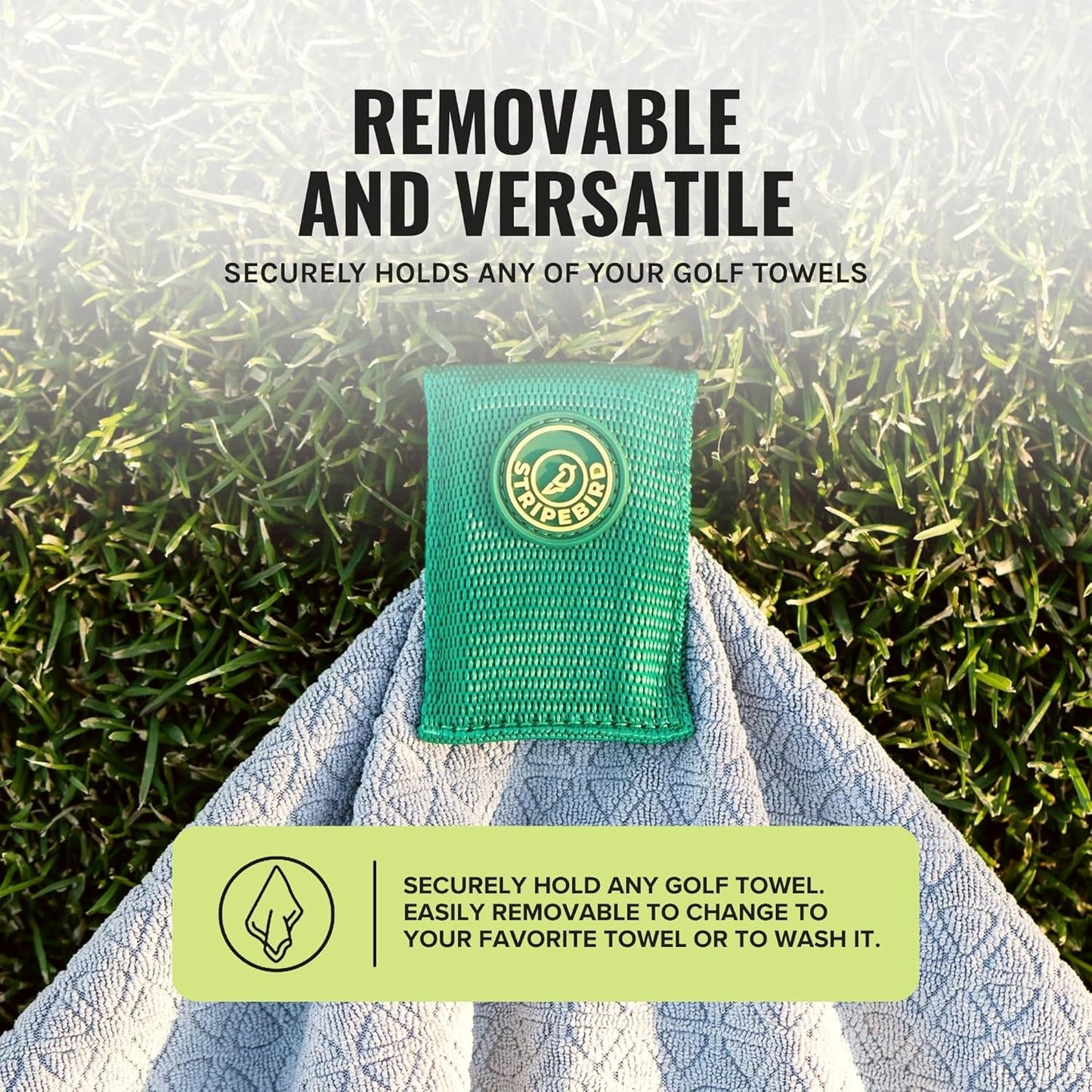 Stripebird - Magnetic Clip for Any Towel (Fairway Green) - Golf Towel Magnet - Highest Strength Magnet - Golf Towel Magnetic - Removable from Towels - Magnetic Golf Towel