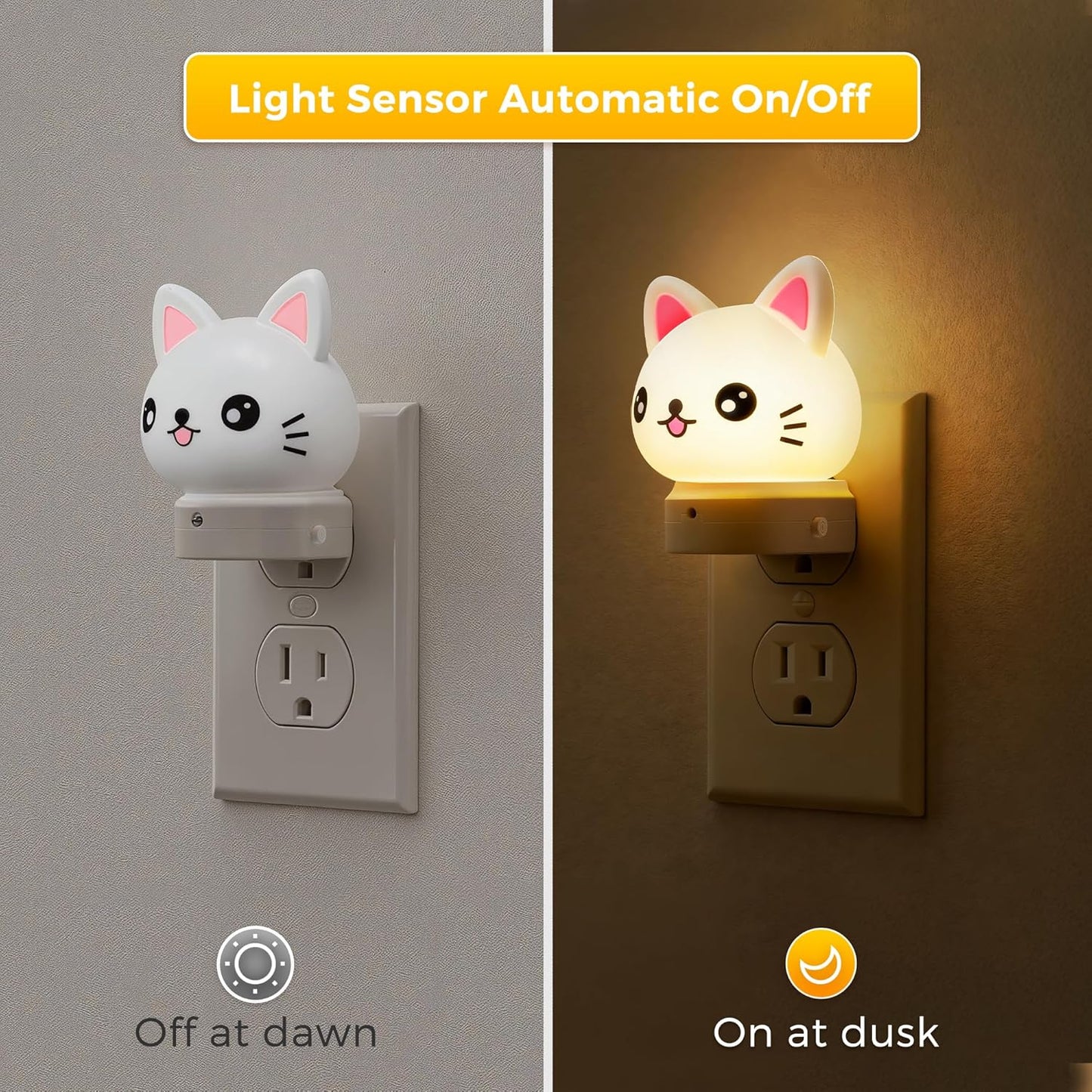 L LOHAS LED Plug in Night Light for Kids, 3D Cute Cat Night Lights with Dusk to Dawn Sensor, RGB+Soft White 3000K Cat Night Light, Christmas Birthday Gift Nightlight for Kids, Room Decor