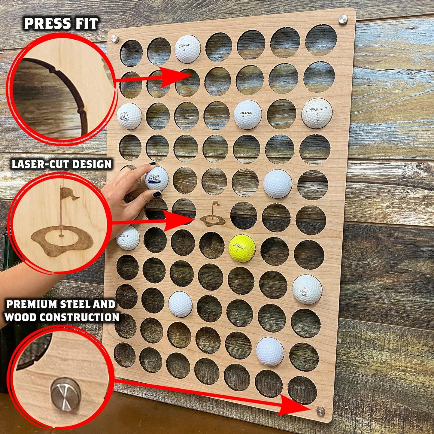 Torched Golf Ball Display Holder Collector’s Case Holds 76 Golf Balls Wall Mount Decor