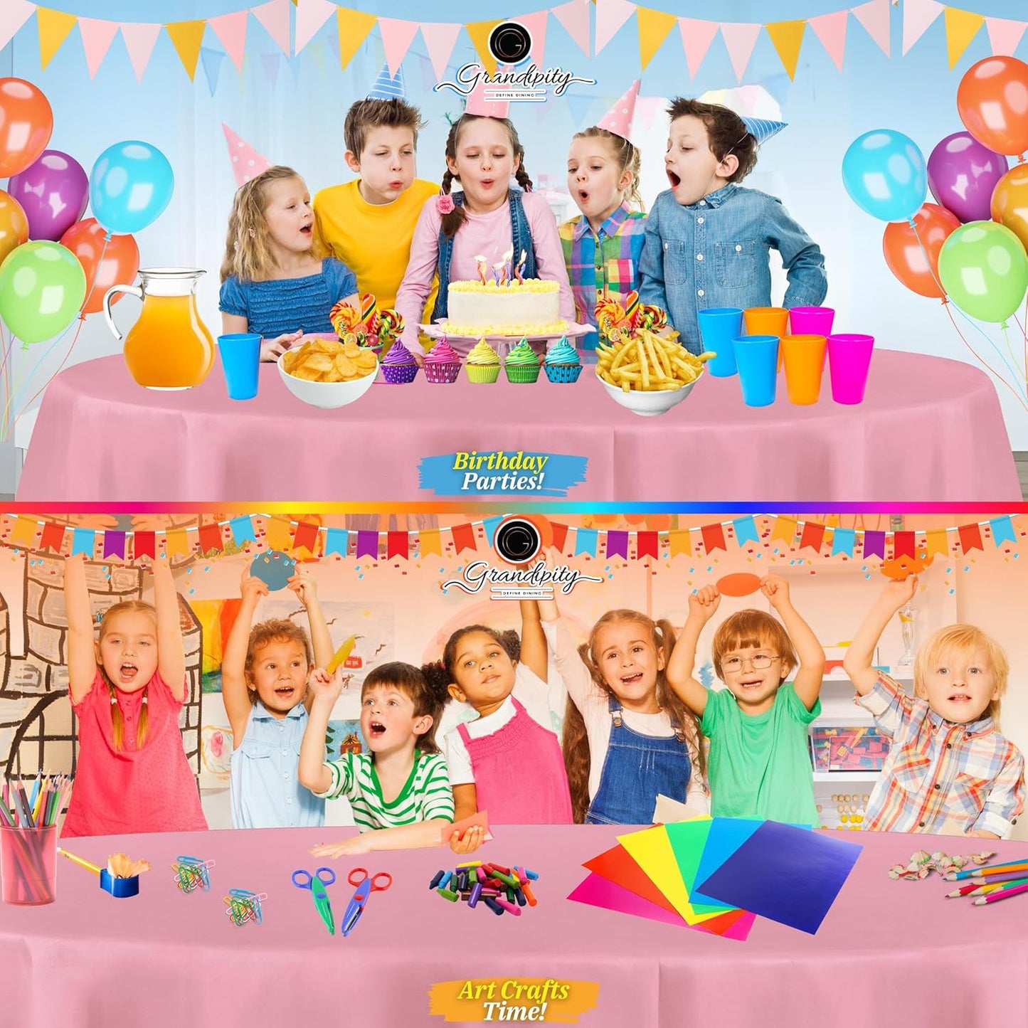 Grandipity 12 Pack Premium Disposable Plastic Tablecloth 84" Inch Decorative Round Table Cover - Pink