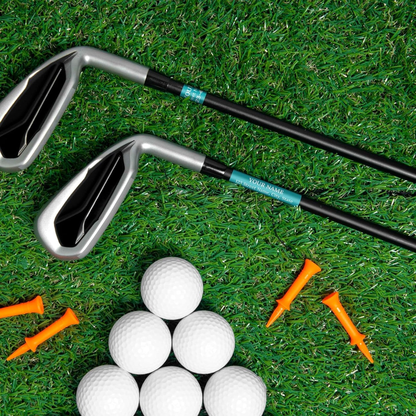 Custom Teal Golf Club ID Labels, Personalized Golf Club Name Sticker,0.75x2 Inches, Set of 30, 4 Mil Vinyl Decal Stickers Weather Resistant, Made in USA by My Sign Center
