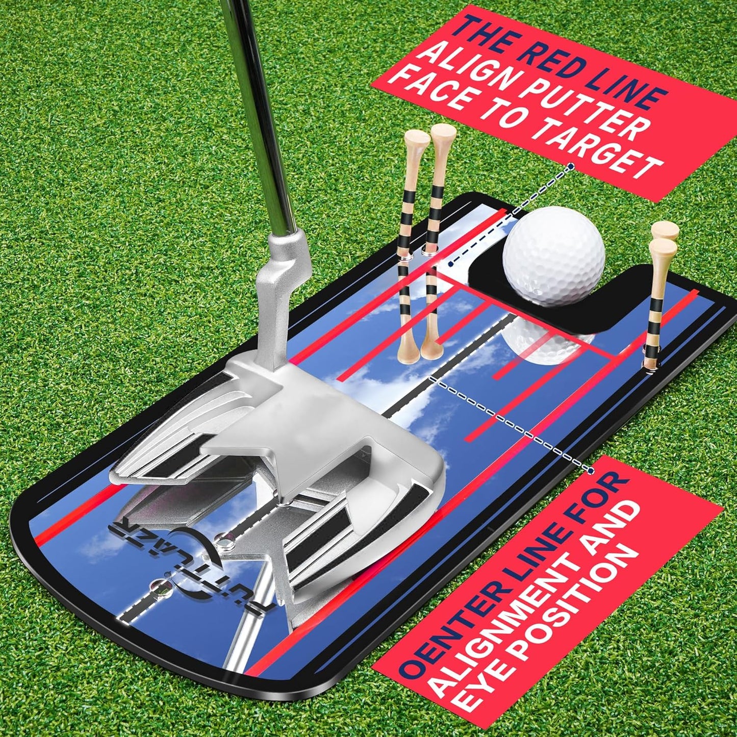 Golf Putting Mirror with 6 Tees, Putting Mirror Training Aid for Golf Practice Putting Trainer, Golf Gifts for Men