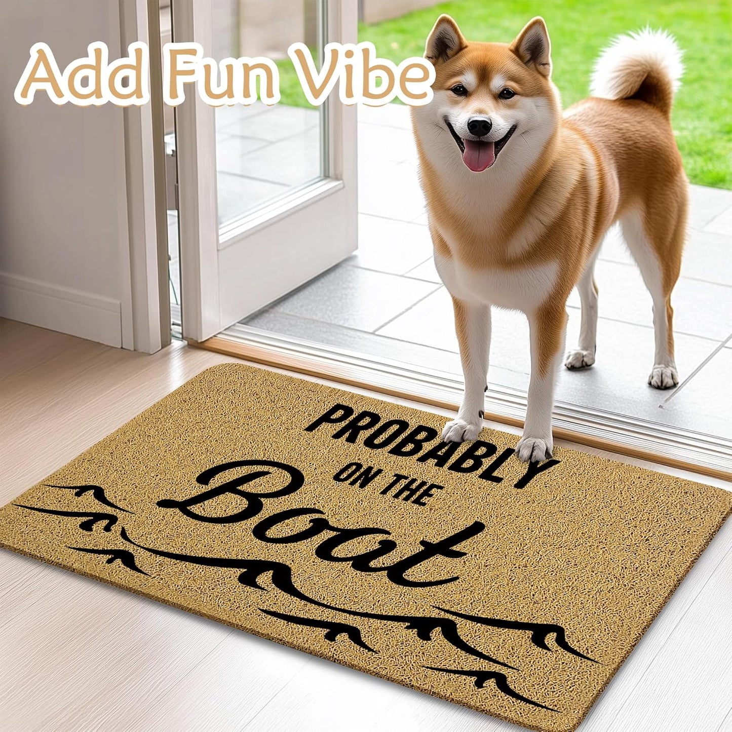 Coastal Welcome Mats for Front Door, Lake House Door Mat, Probably on The Boat Nautical Doormat for Porch Outside Inside Outdoor Indoor Entrance, Boating Ocean Bath Rug, 17x30 Inches