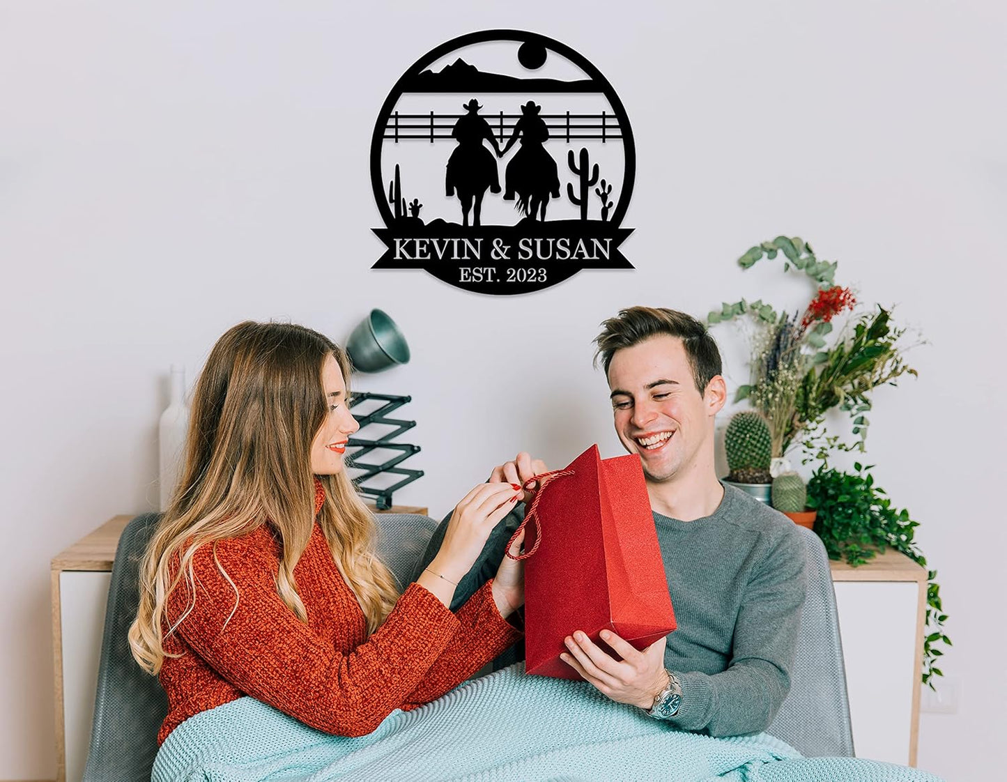 Custom Couple Cowboy Metal Wall Art, Personalized Cowboy and Cowgirl Couple Sign, Personalized Cowboy Name Sign, Cowboy Home Decor, Custom Gift for Couple, Birthday Gift