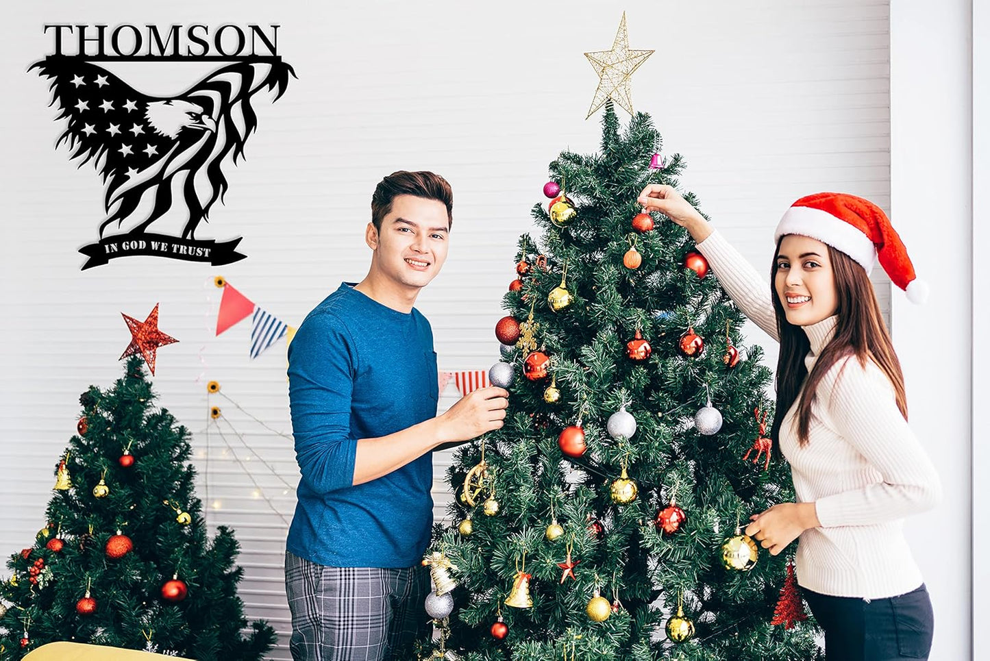 Personalized American Eagle with Flag Personalized Metal Name Sign Custom Metal Eagle and Flag Sign Patriotic Door Hanger