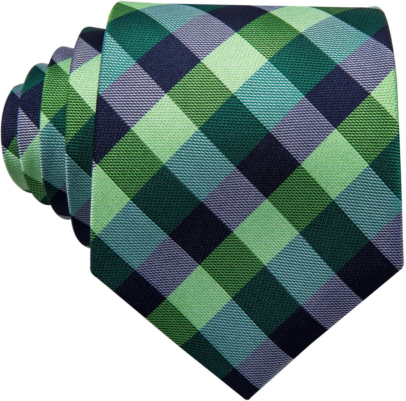 Barry.Wang Designer Classic Ties for Men Set Formal Pocket Square Cufflink Check Plaid