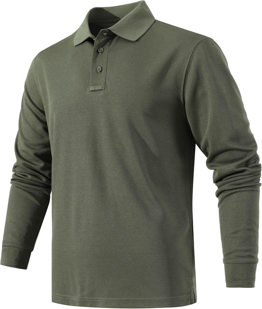 Men's Long Sleeve Polo Shirt Quick-Dry Performance Tactical Golf Shirts Regular-fit Jersey Tennis Shirt