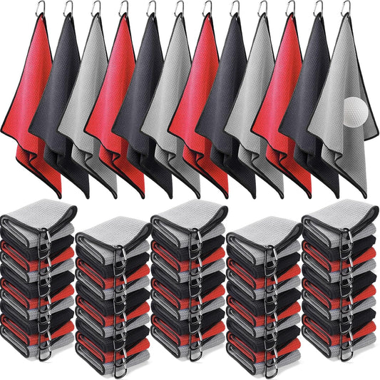 Batiyeer Golf Towels Bulk for Bags 16'' x 16'' Microfiber Waffle Pattern Golf Towel with Clipfor Mini Tournament, Club, Yoga, Fitness