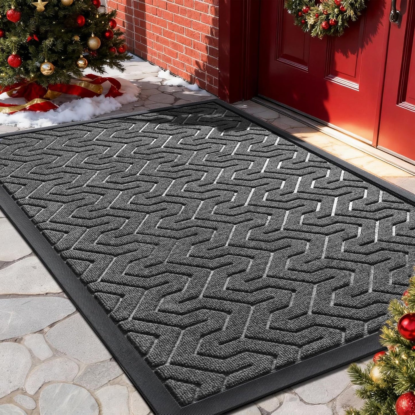 Yimobra Large Door Mat Outside Entrance 36x24, Waterproof Heavy Duty Outdoor Mats for Front Door, Non Slip Rubber Entry Mat for Garage Patio Indoor, Easy Clean, Mix Grey