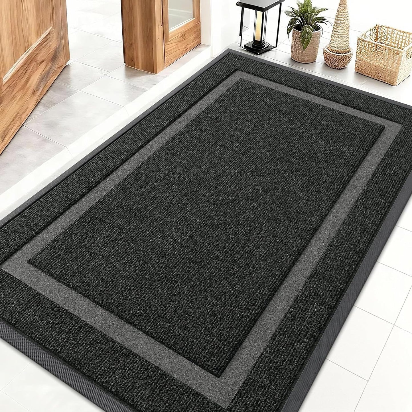 OLANLY Front Door Mat Indoor Outdoor Entrance, Waterproof All-Season, All-Weather Doormat, Sturdy Natural Rubber, Fade Resistant, Low Profile, Easy Clean Patio Porch Entryway Mat, 71x47, Black