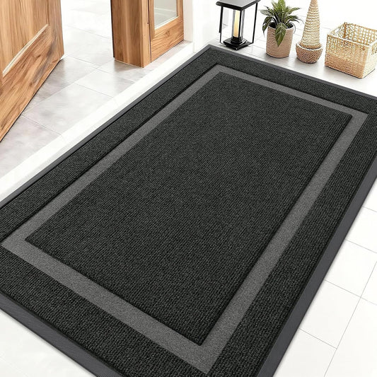 OLANLY Front Door Mat Indoor Outdoor Entrance, Waterproof All-Season, All-Weather Doormat, Sturdy Natural Rubber, Fade Resistant, Low Profile, Easy Clean Patio Porch Entryway Mat, 71x47, Black