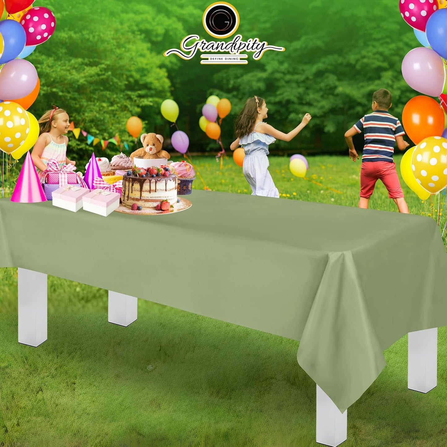 Grandipity 12 Pack Premium Disposable Plastic Tablecloth 54 Inch. x 108 Inch. Rectangle Table Cover - Sage Green