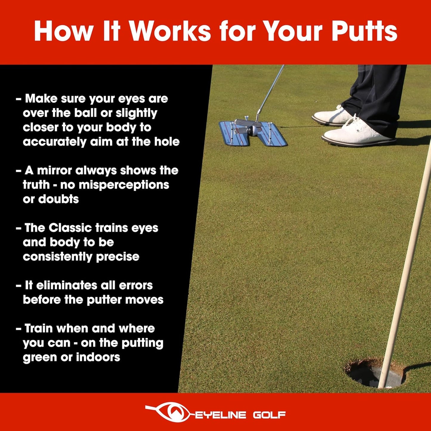 EyeLine Golf Putting Mirror - Alignment Training Aid Used by Top Tour Pros for Consistent Setup, Checks Eyes-Shoulders-Putter Face for Improved Accuracy, Indoor-Outdoor Practice