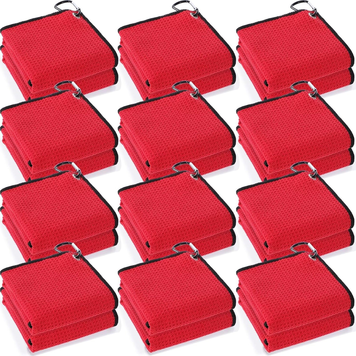 Batiyeer 12 Pcs Golf Towel Bulk for Golf Bags 16'' x 16'' Microfiber Fabric Towel with Clip Waffle Pattern, Fitness, Camping, Hiking, Yoga