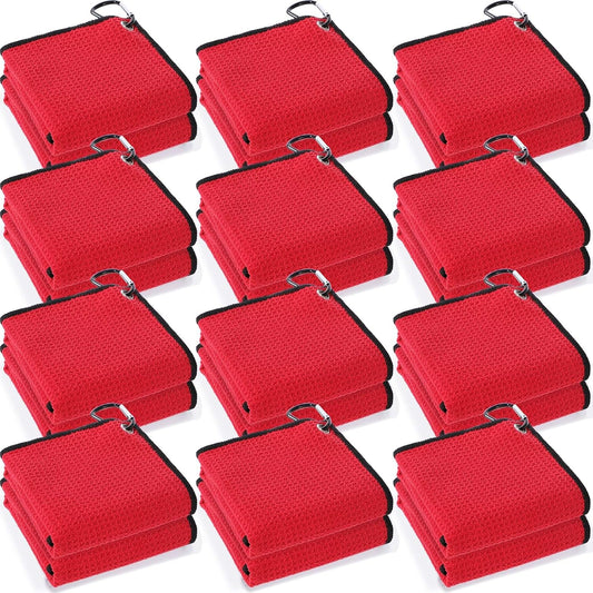 Batiyeer 12 Pcs Golf Towel Bulk for Golf Bags 16'' x 16'' Microfiber Fabric Towel with Clip Waffle Pattern, Fitness, Camping, Hiking, Yoga