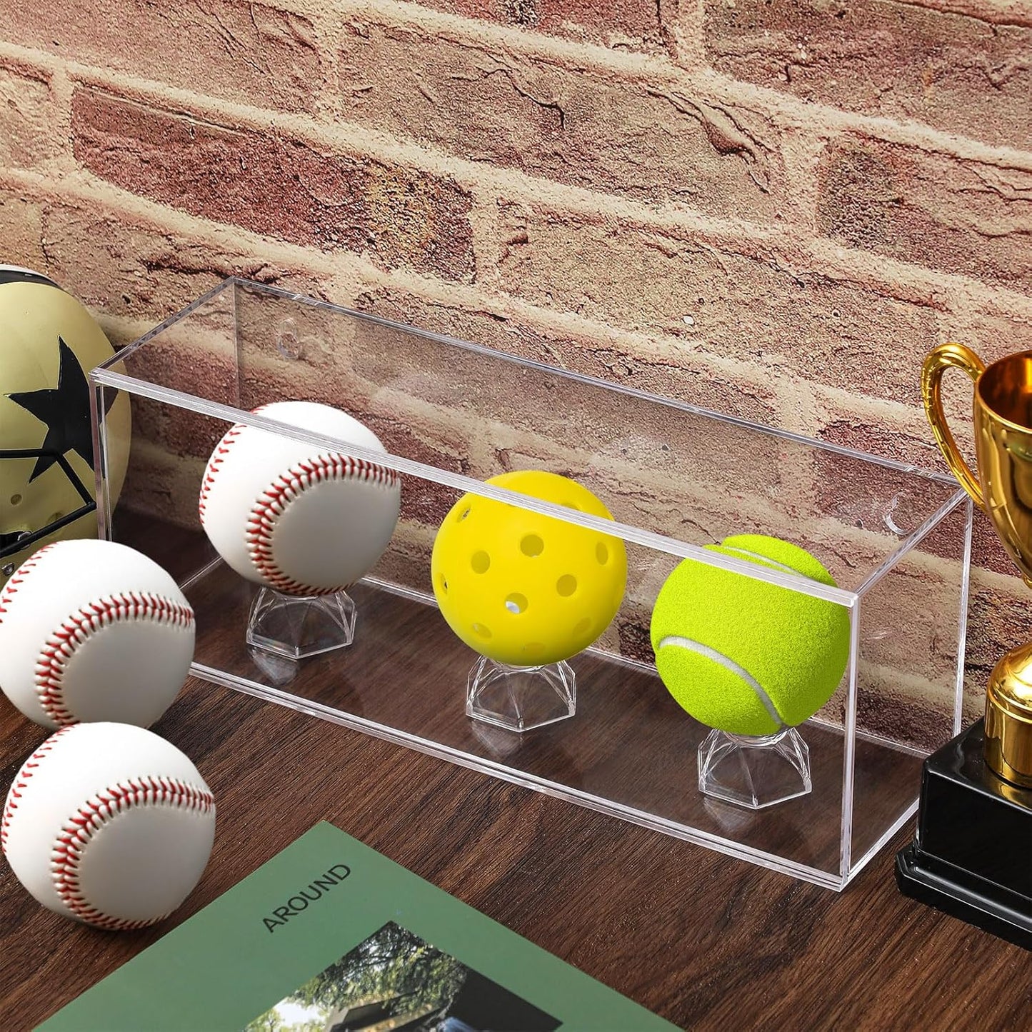 Baseball Golf Ball Display Case for 3 Balls UV Protected Acrylic Boxes for Display Ball Cube Memorabilia Showcase Autograph (Clear, 11.4 x 4.3 x 3.15 Inch)