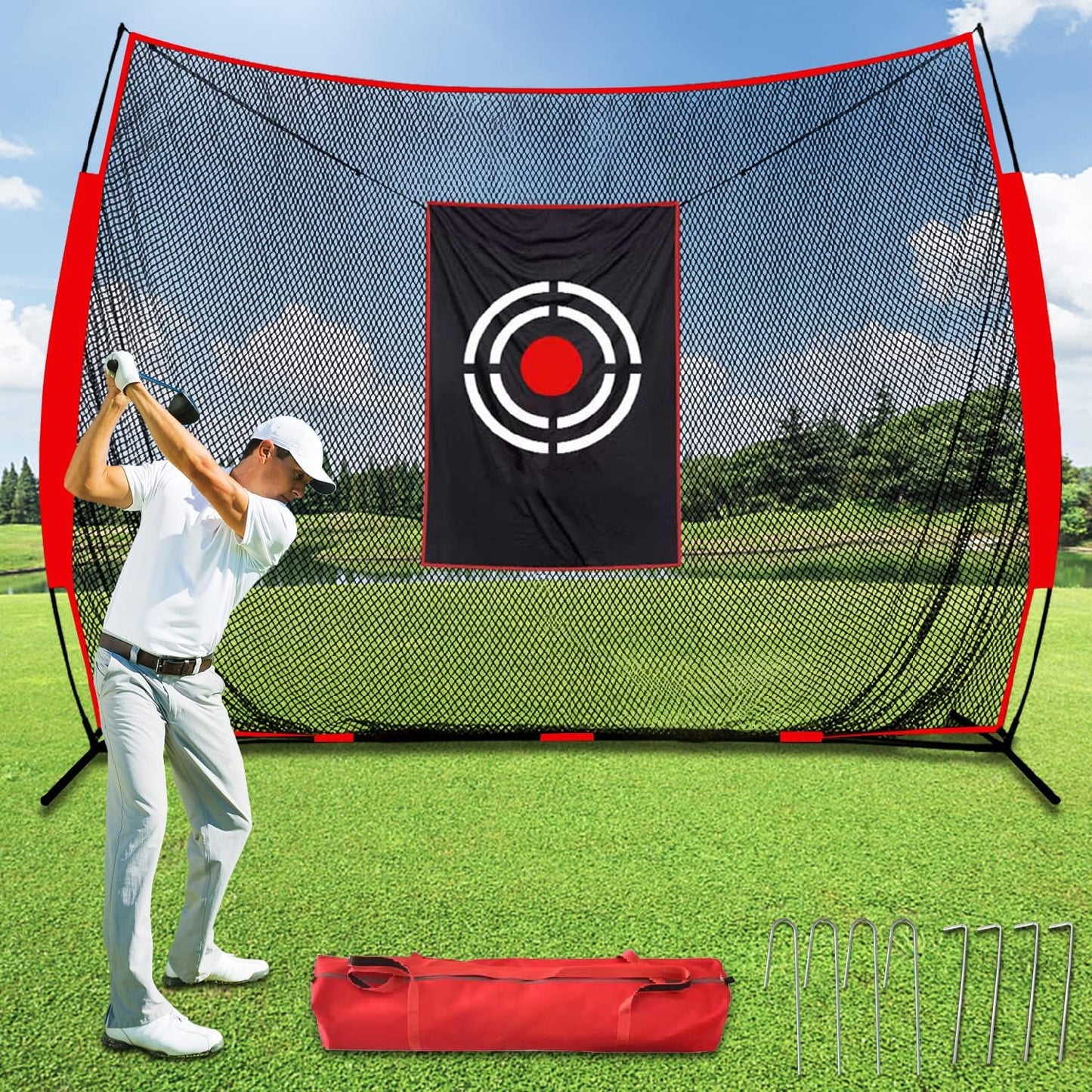 Kapler Golf Practice Hitting Net - 12X10FT Portable Driving Nets with Steel Frame and Target for Backyard Indoor Outdoor Swing Use - Gifts for Golfing Lovers